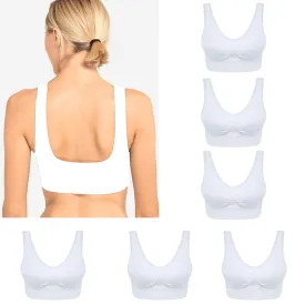 6 Women Sport Bras Fitness Yoga Racerback Padded Light Gym Wireless One Size Wht