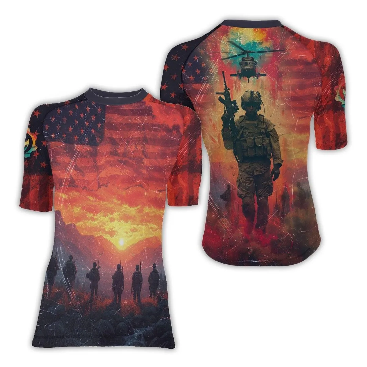 Army American Flag Women's Short Sleeve Rash Guard