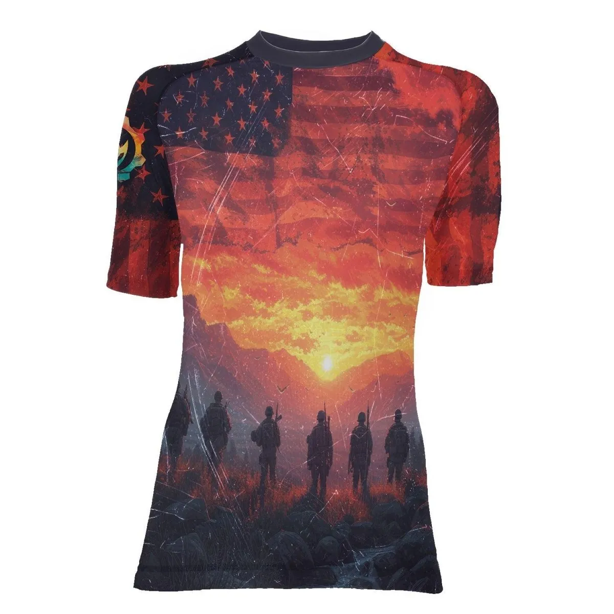 Army American Flag Women's Short Sleeve Rash Guard