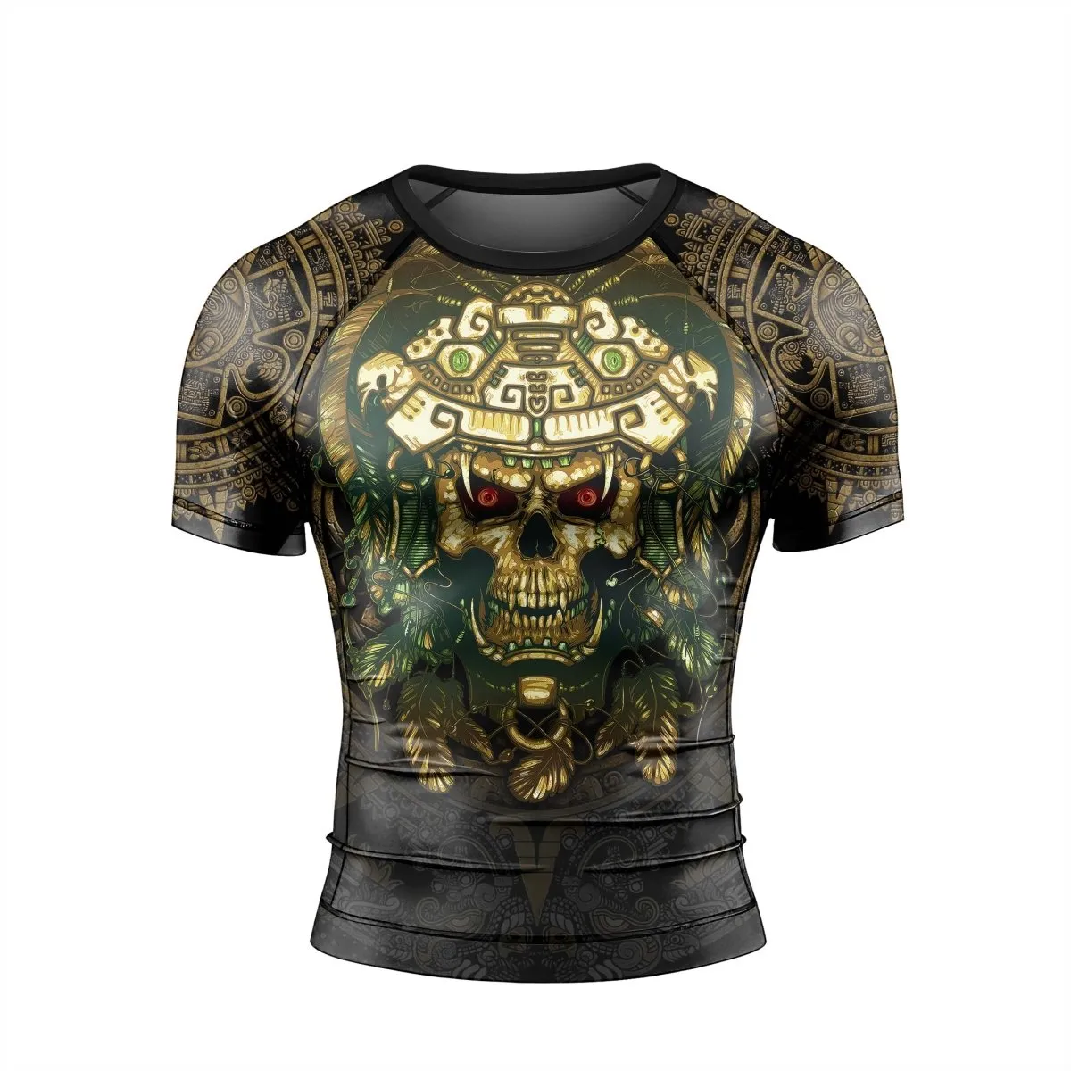 Aztec Jungle Warrior Mask Men's Short Sleeve Rash Guard