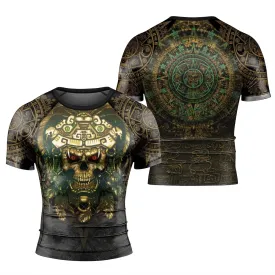 Aztec Jungle Warrior Mask Men's Short Sleeve Rash Guard