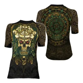 Aztec Jungle Warrior Mask Women's Short Sleeve Rash Guard