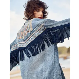 Floral Spring Jacket  Denim women jacket new spring vintage floral Embroidery