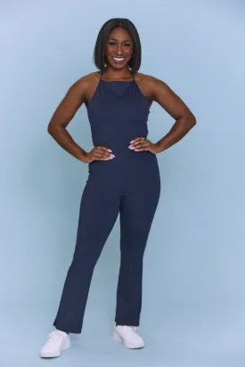 Holding On Halter Neck Flared Atheisure Jumpsuit - Navy