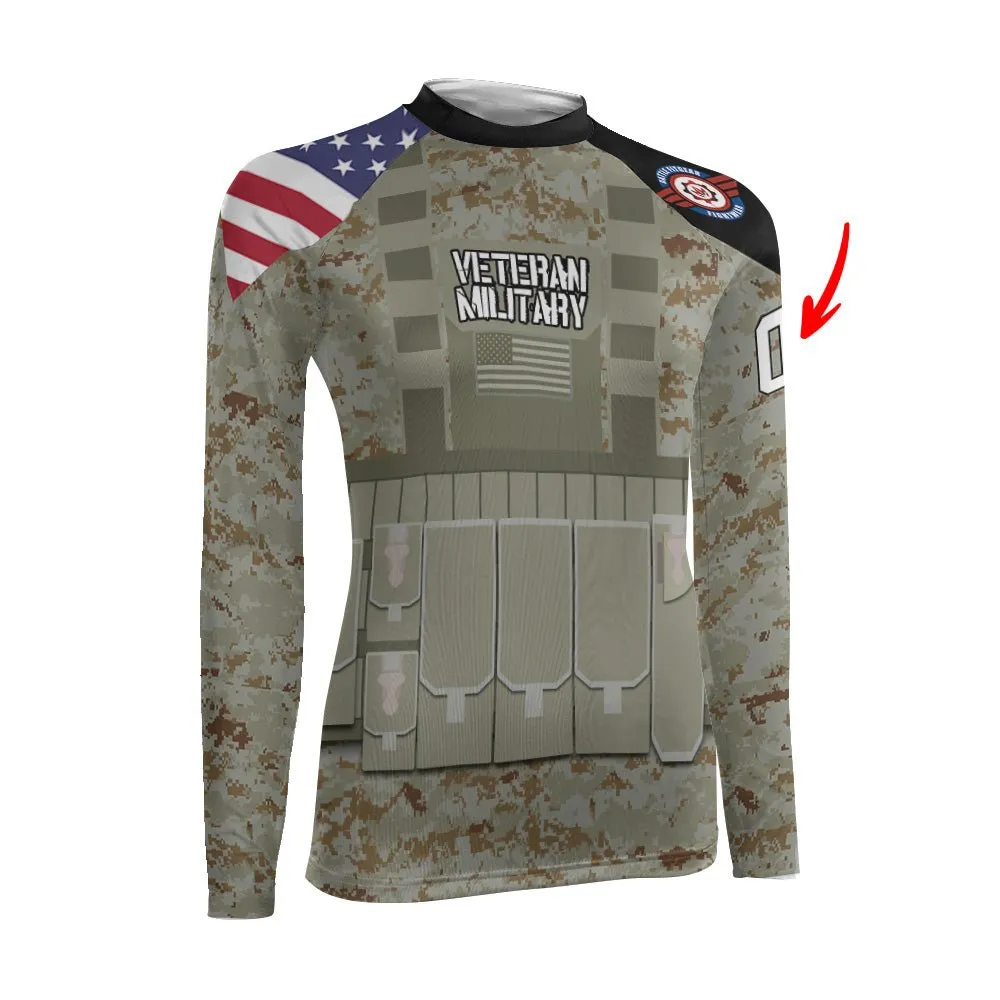 Personalized USA Marine Corp Veteran Women's Long Sleeve Rash Guard