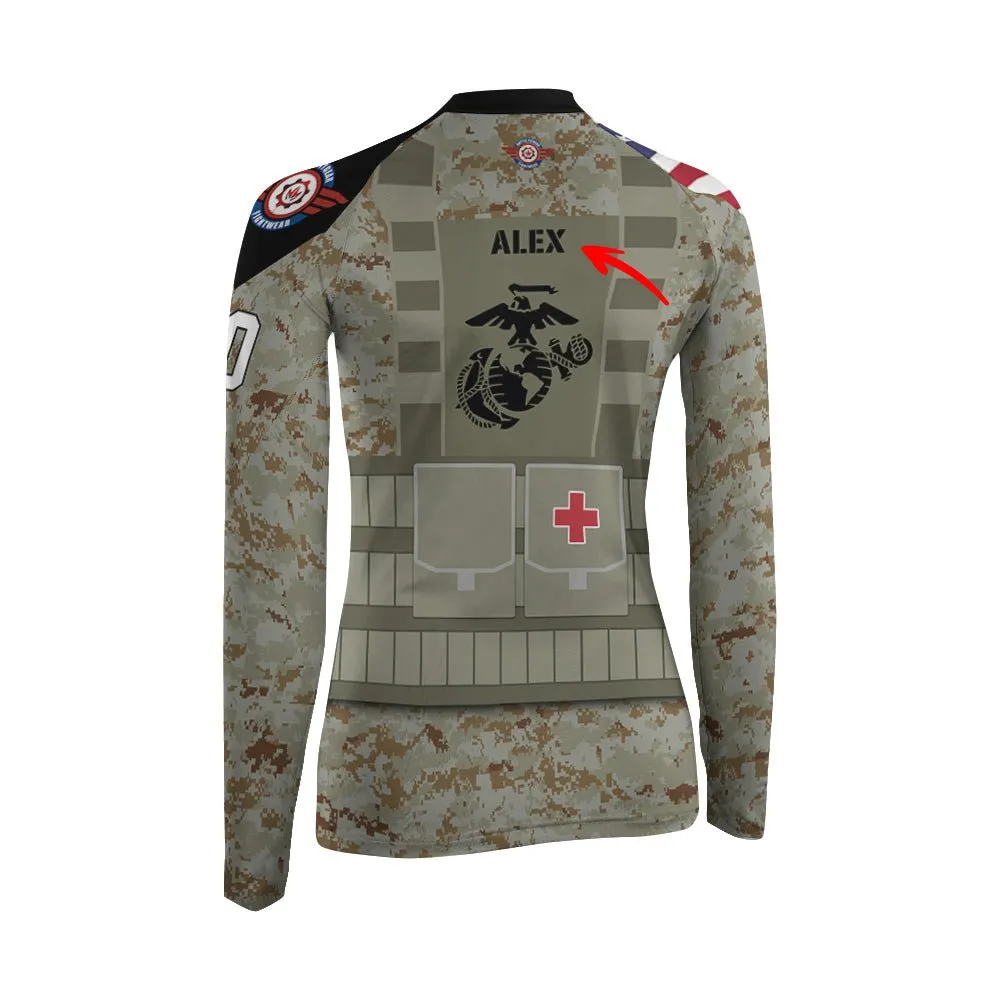 Personalized USA Marine Corp Veteran Women's Long Sleeve Rash Guard