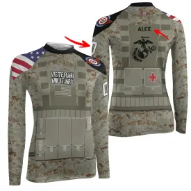 Personalized USA Marine Corp Veteran Women's Long Sleeve Rash Guard