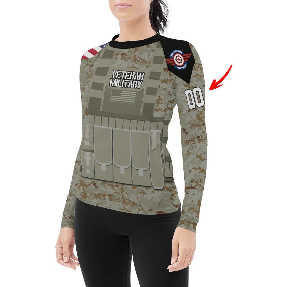 Personalized USA Marine Corp Veteran Women's Long Sleeve Rash Guard