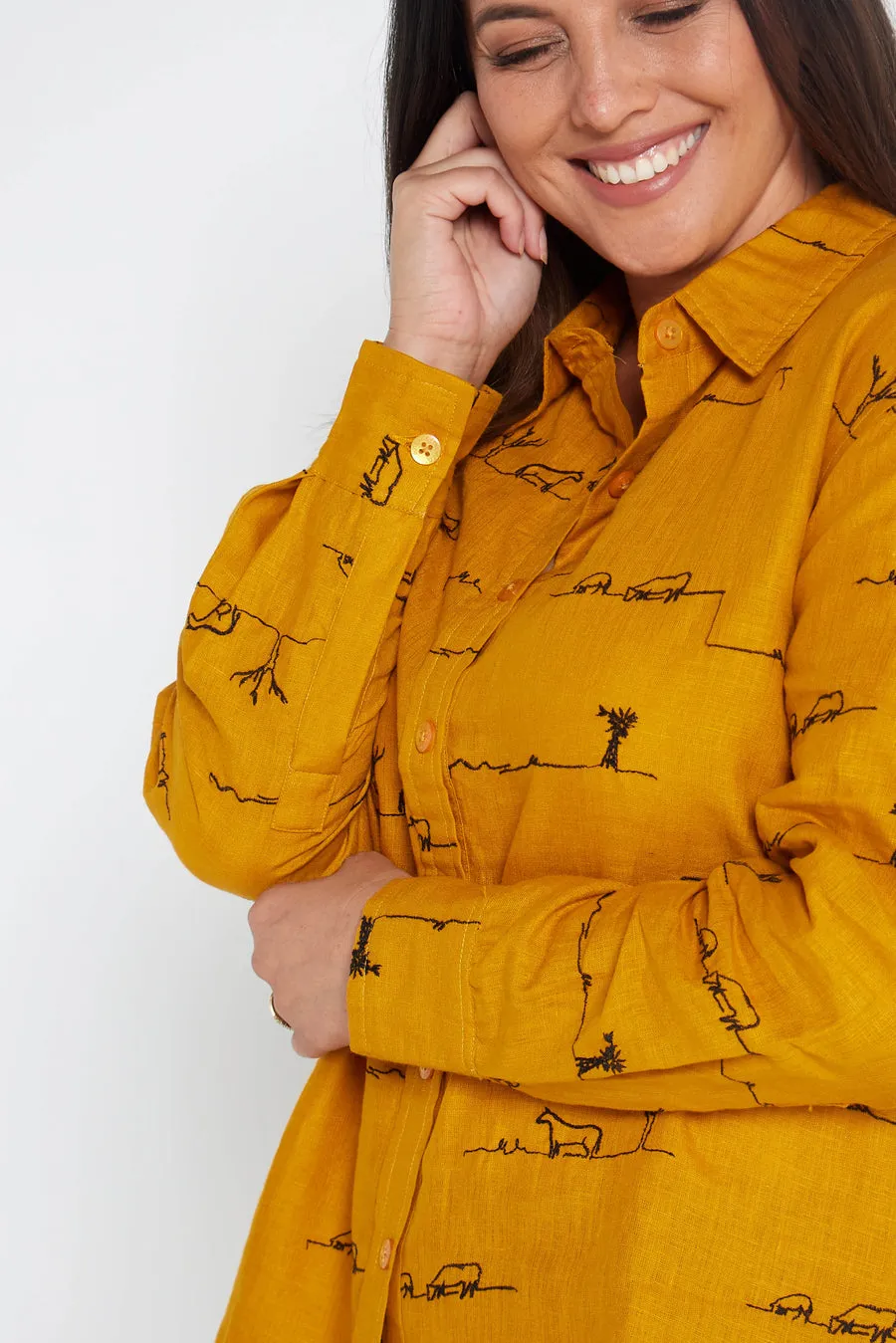 RURAL OUTBACK LINEN SHIRT - GOLDEN DUST