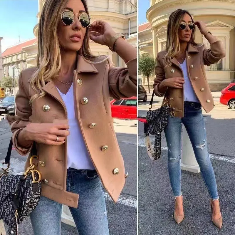 Solid Wool Button Warm Jacket Outerwear