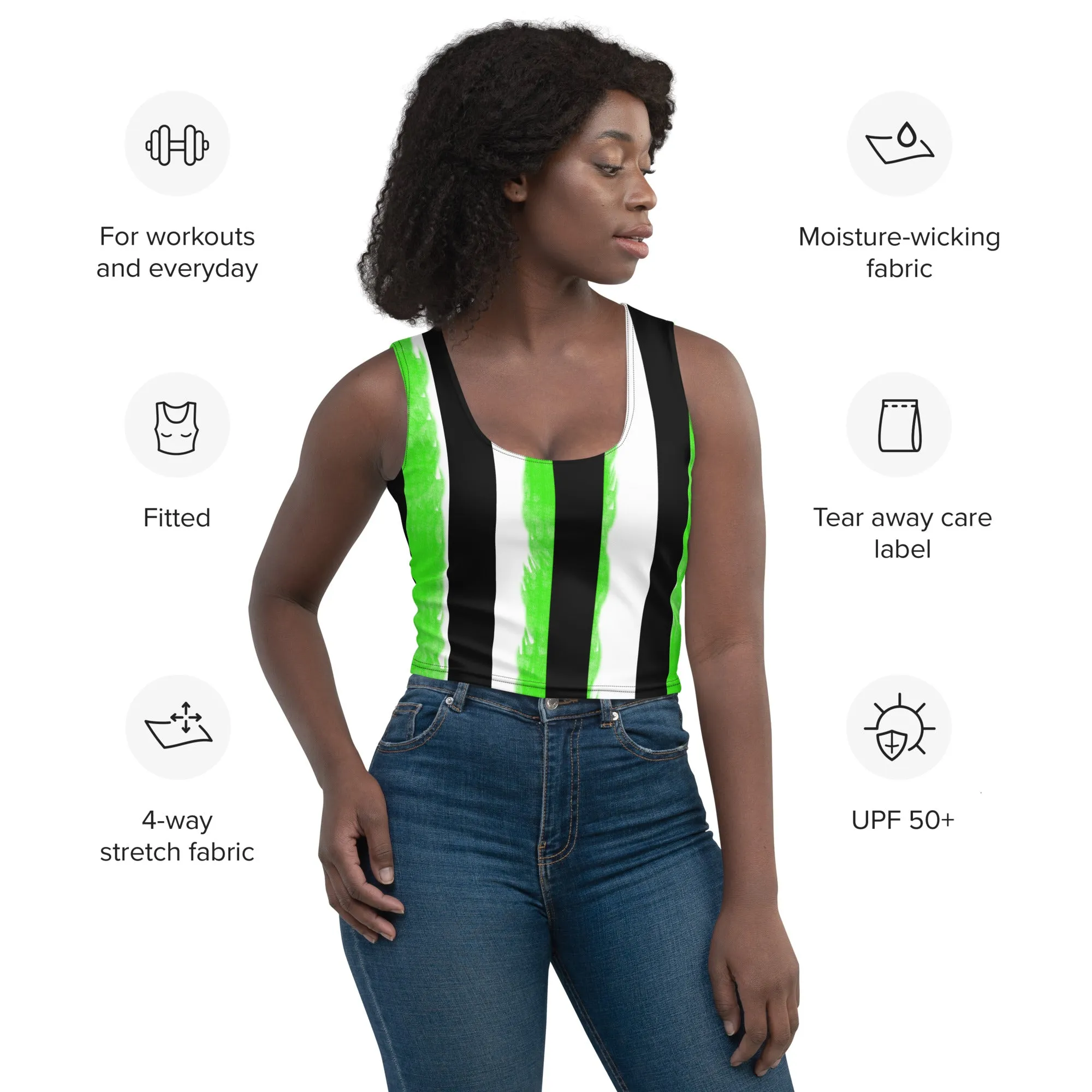 Striped Black and Green, Womens Crop Top