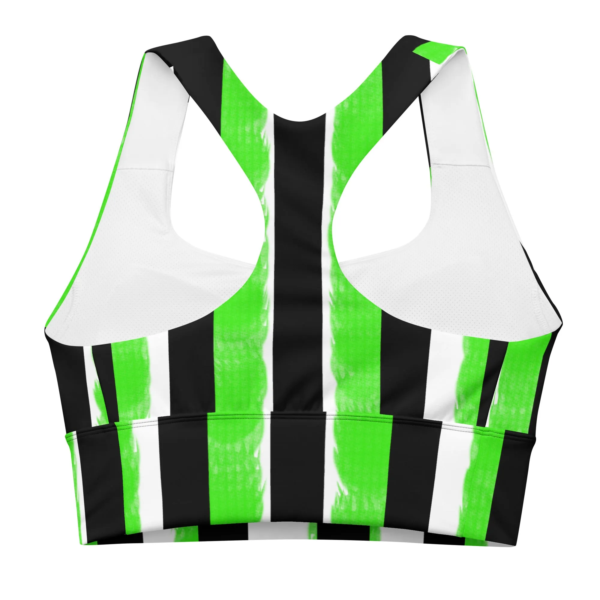 Striped Black and Green, Womens Longline Sports Bra