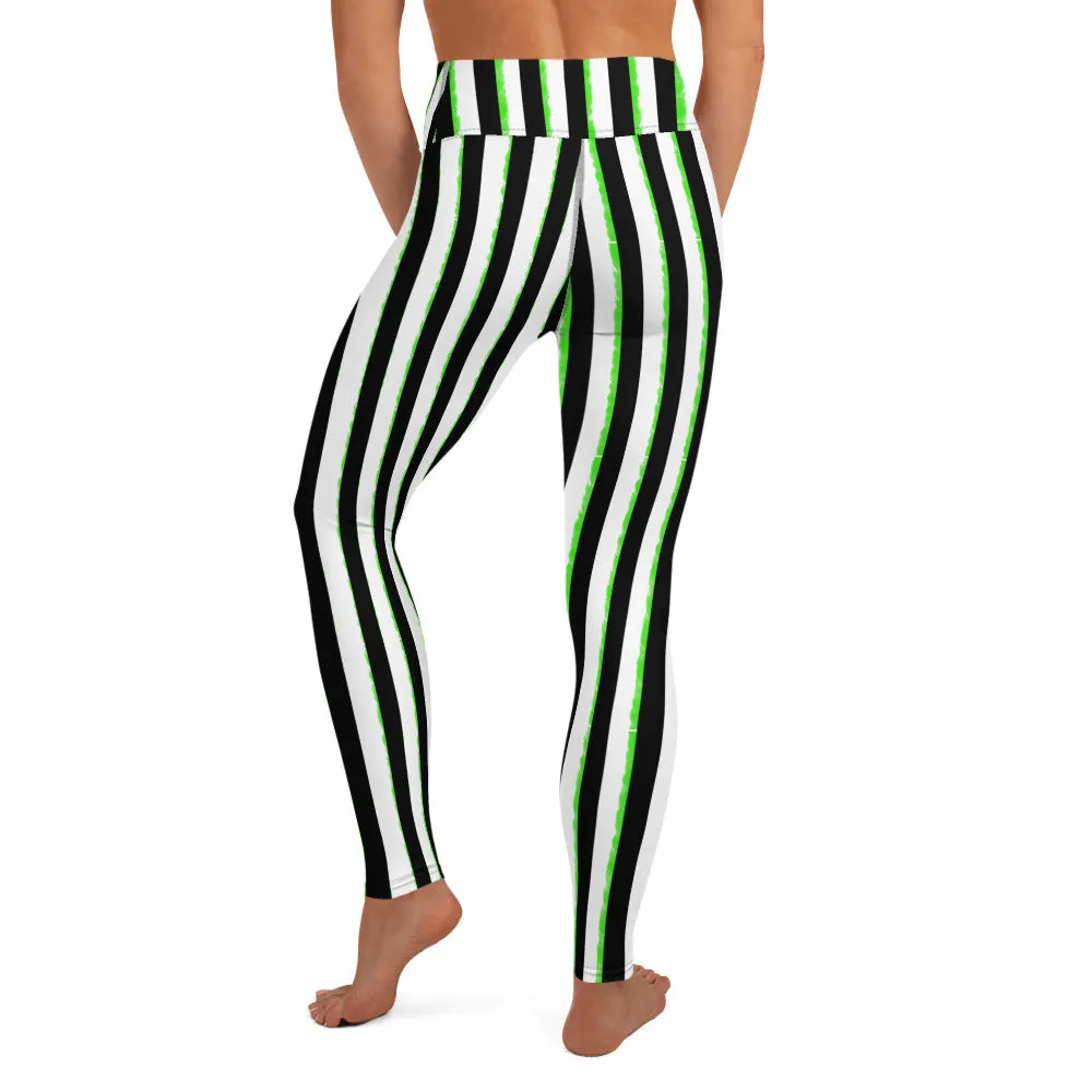 Striped Black and Green, Womens Yoga Leggings