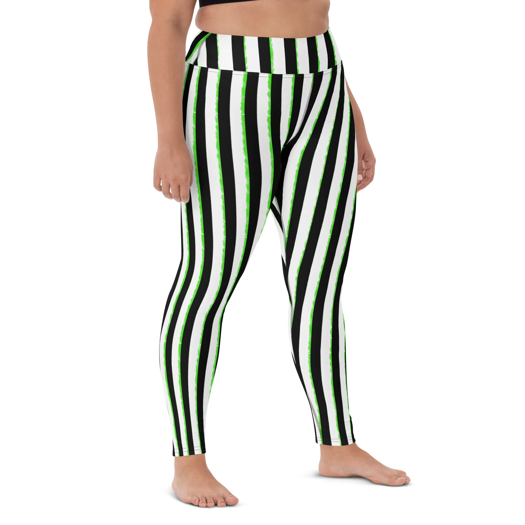 Striped Black and Green, Womens Yoga Leggings