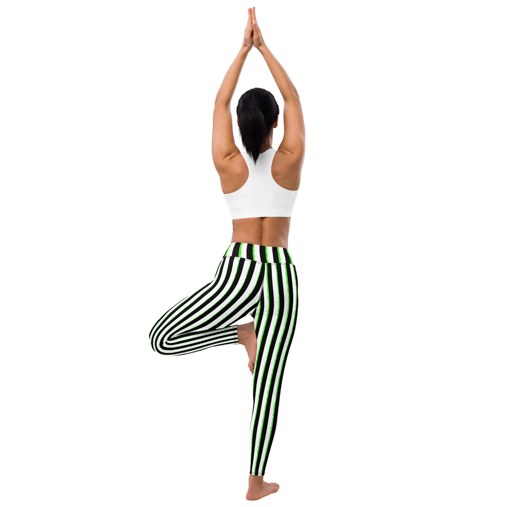Striped Black and Green, Womens Yoga Leggings