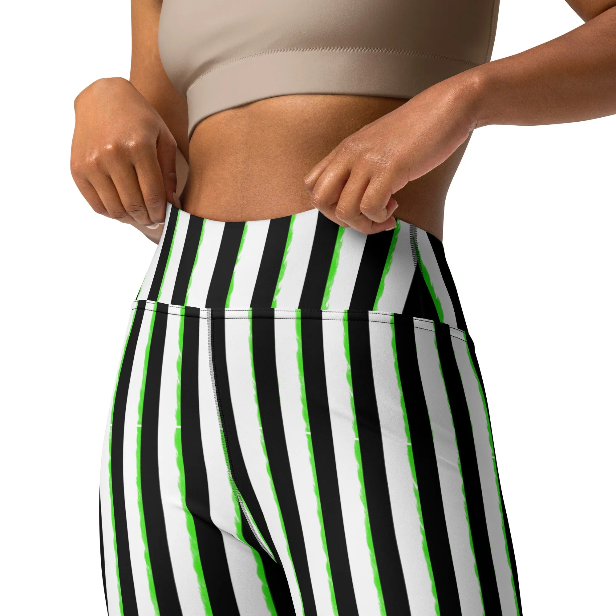 Striped Black and Green, Womens Yoga Leggings