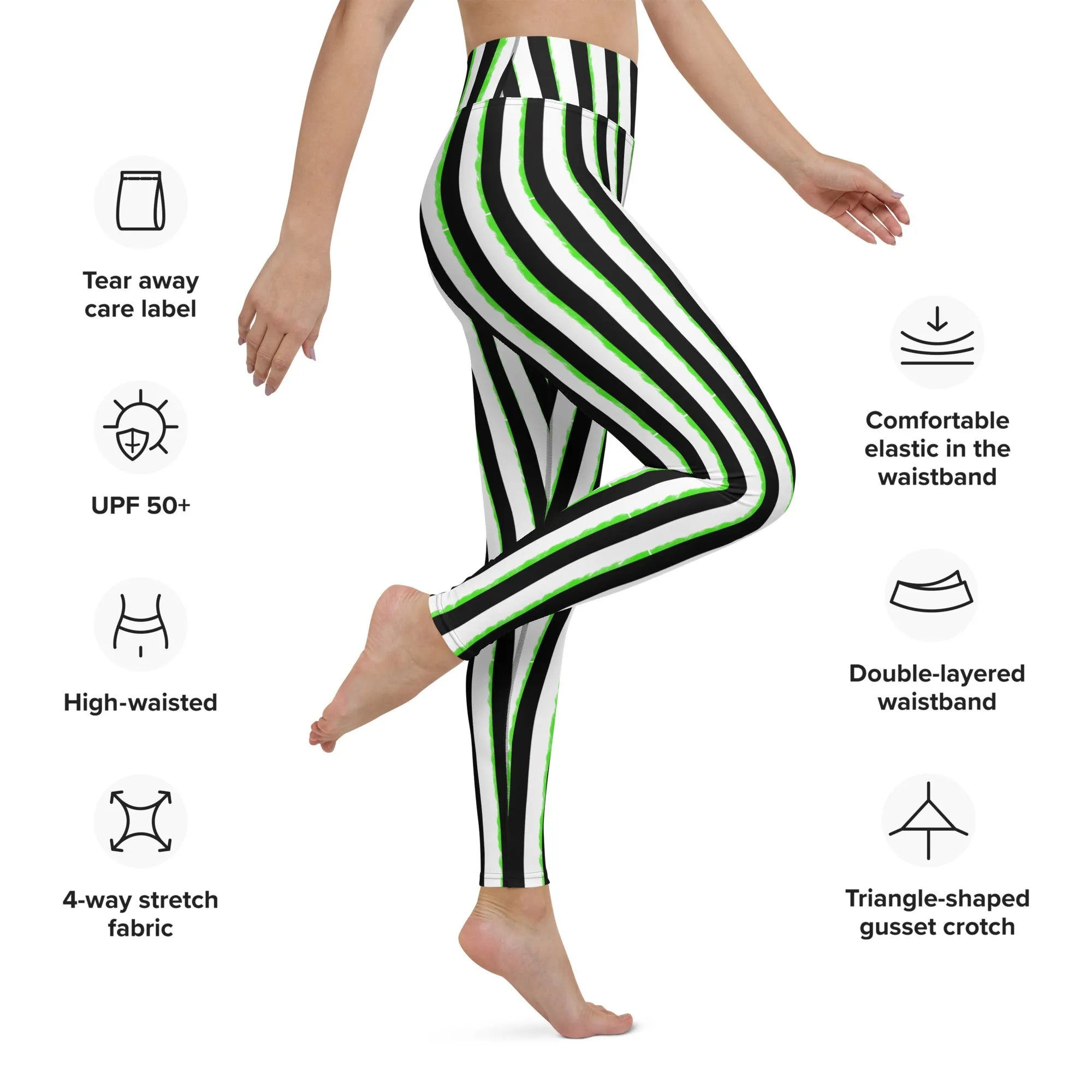 Striped Black and Green, Womens Yoga Leggings