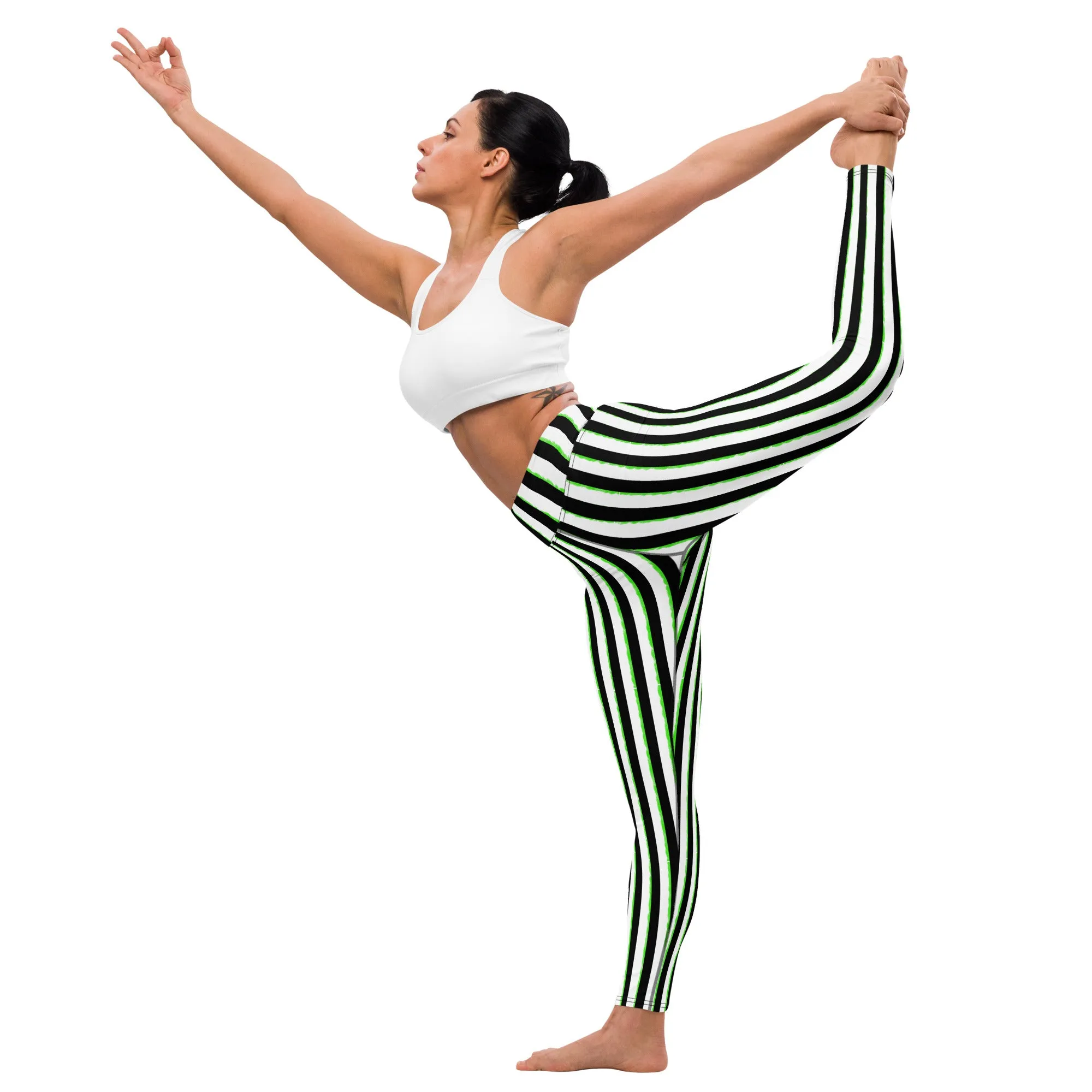 Striped Black and Green, Womens Yoga Leggings