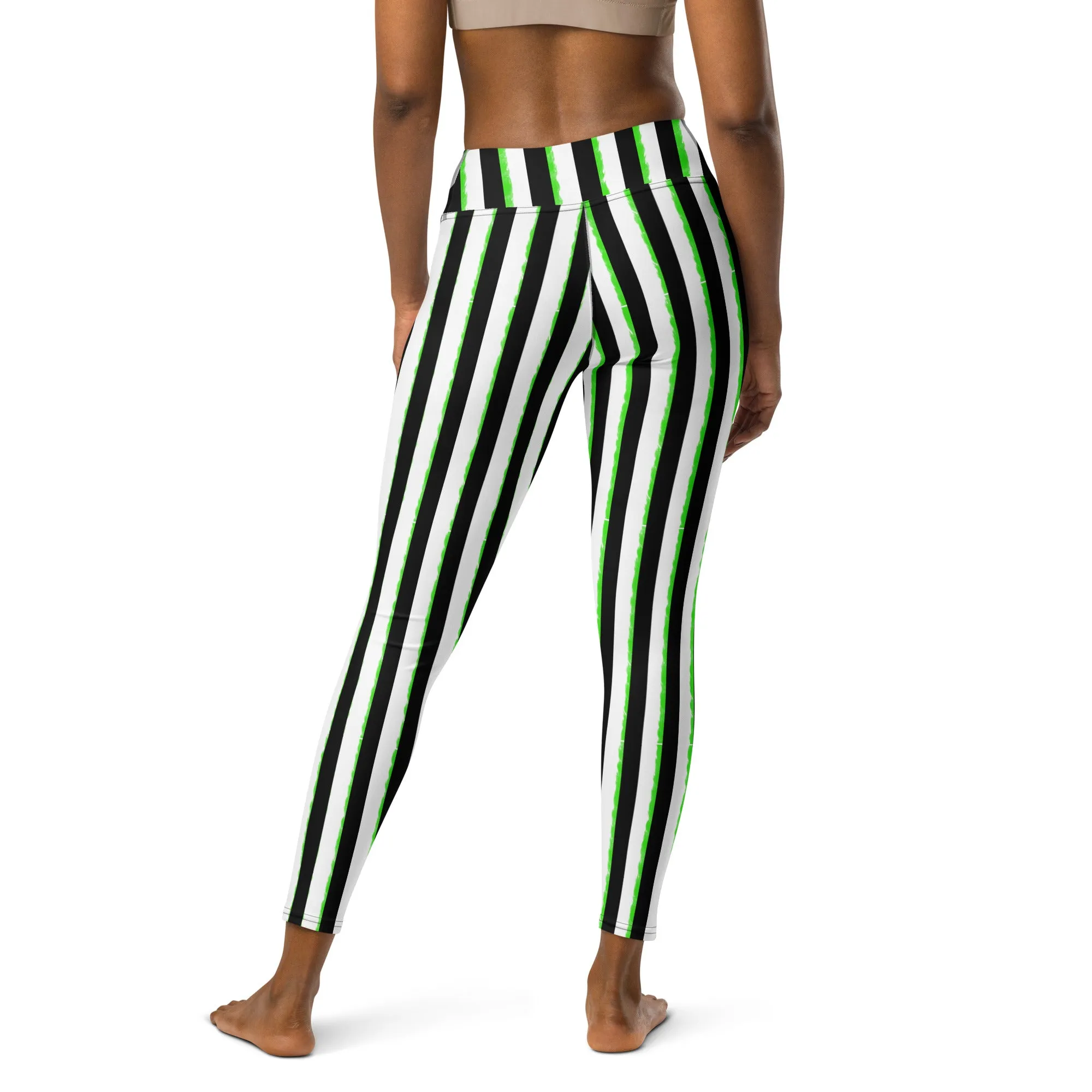 Striped Black and Green, Womens Yoga Leggings