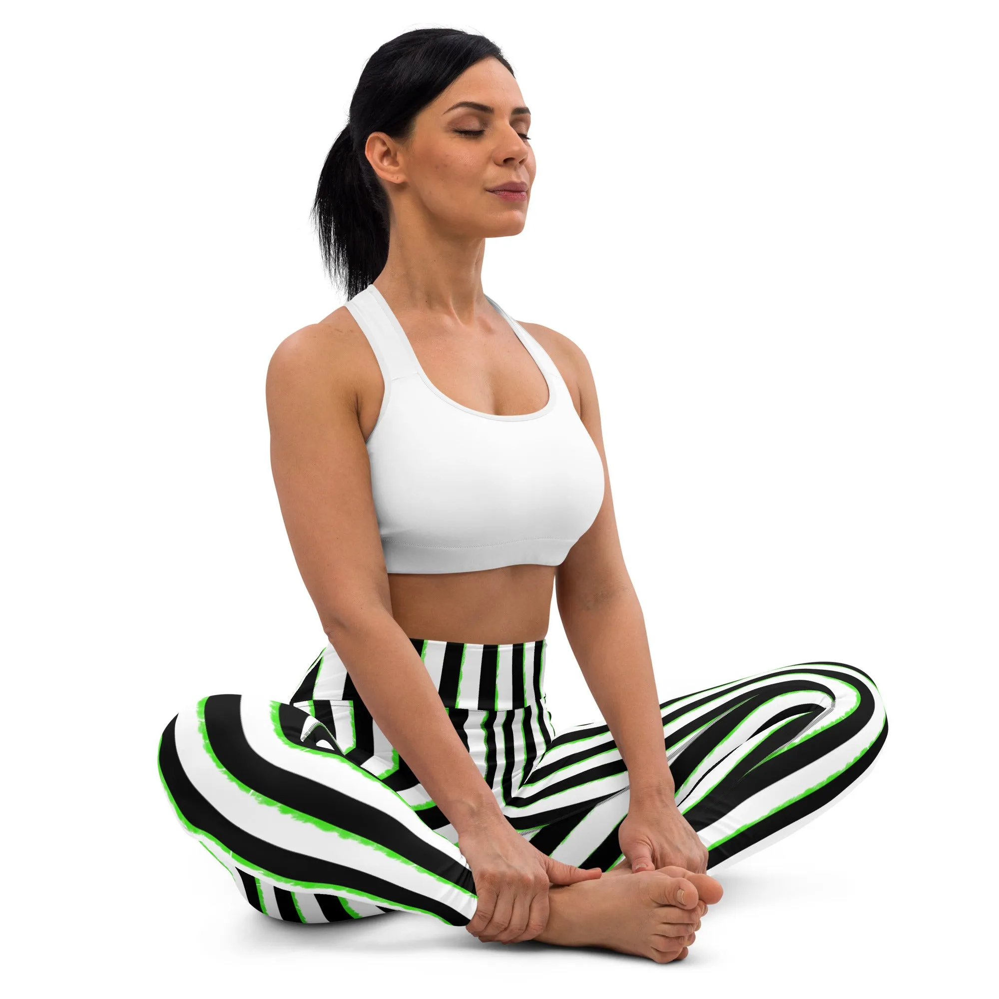 Striped Black and Green, Womens Yoga Leggings