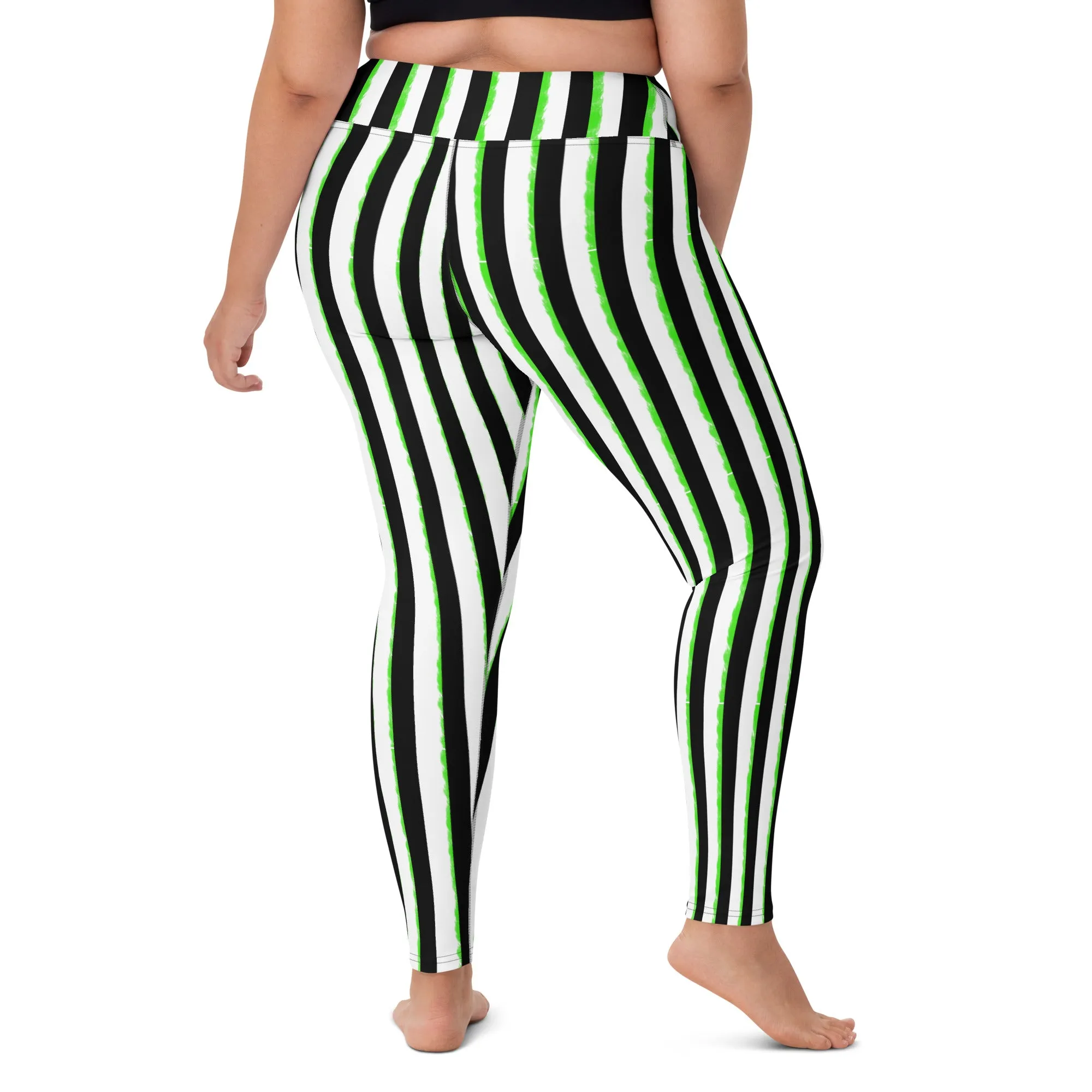 Striped Black and Green, Womens Yoga Leggings