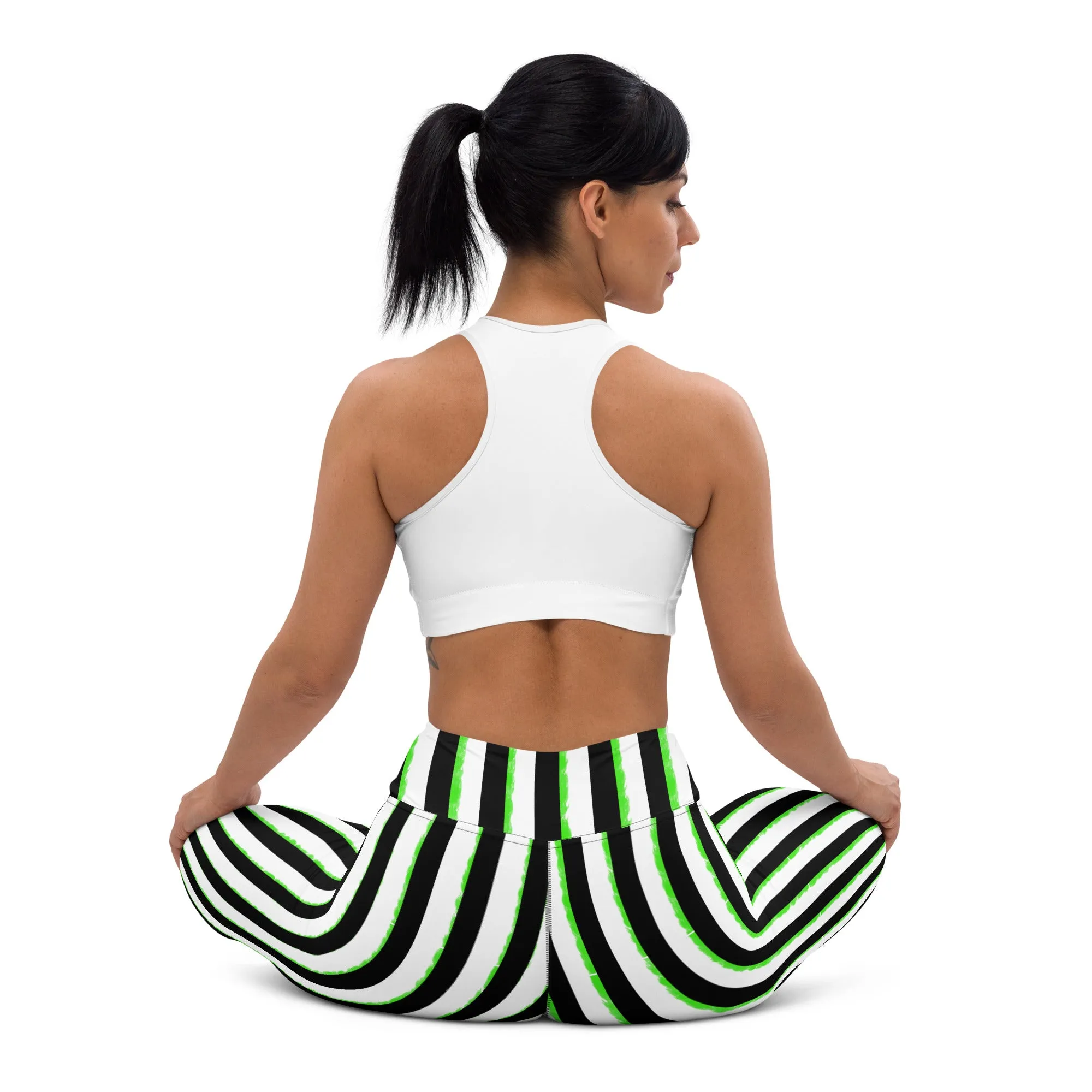 Striped Black and Green, Womens Yoga Leggings