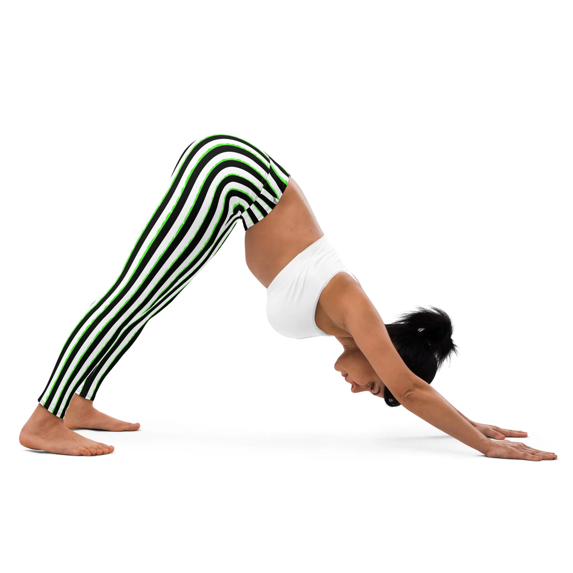 Striped Black and Green, Womens Yoga Leggings