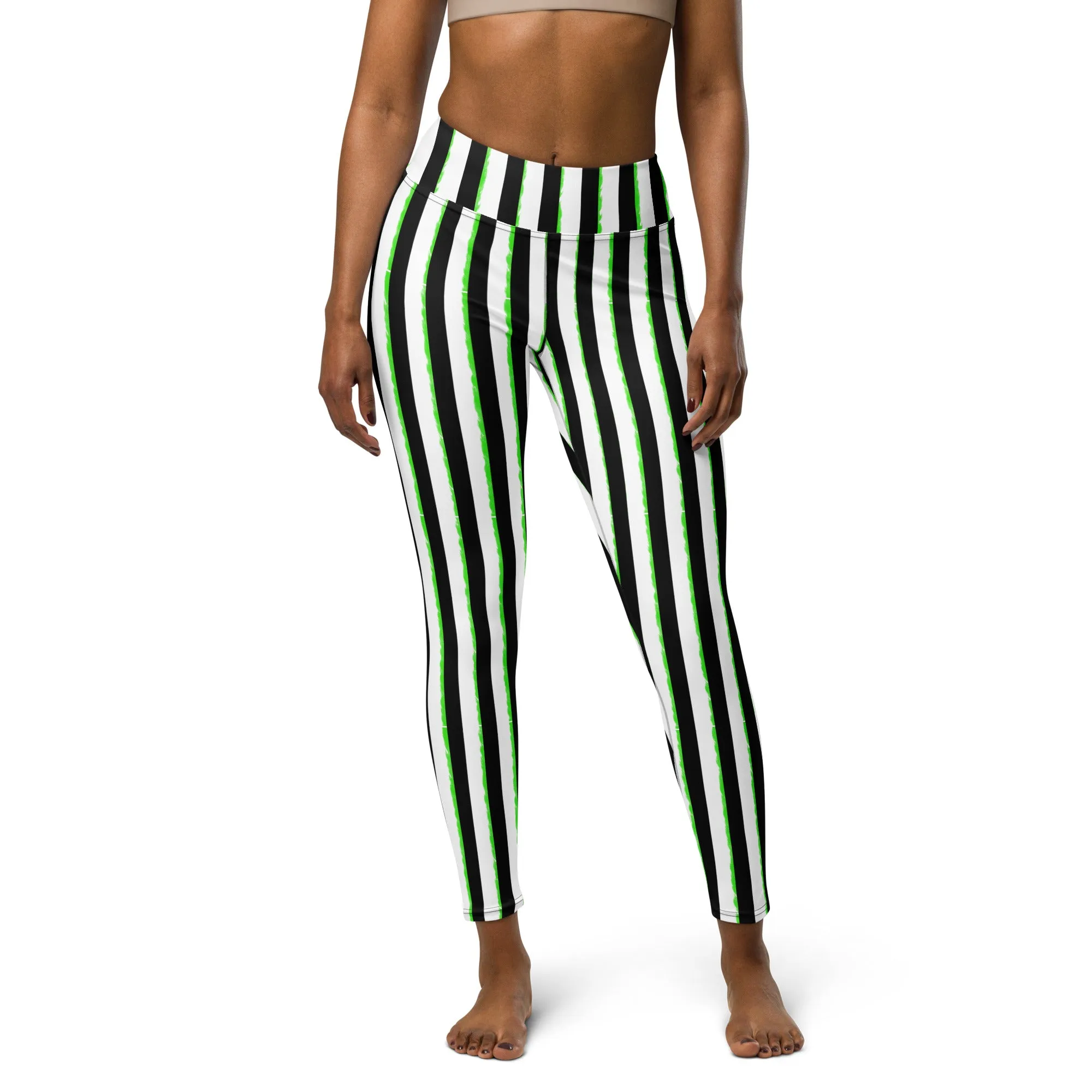Striped Black and Green, Womens Yoga Leggings