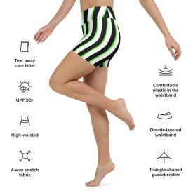 Striped Black and Green, Womens Yoga Shorts