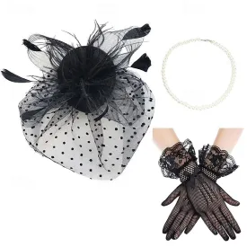 Vintage 1950s Tiara Gloves Necklace Accessories Set